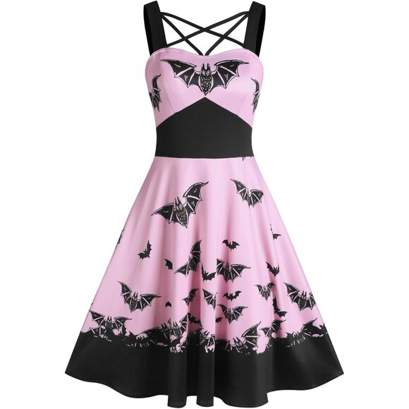 Women's Criss Cross Midi Dress Sleeveless Halloween Costume Cosplay Party - Picture 1 of 7